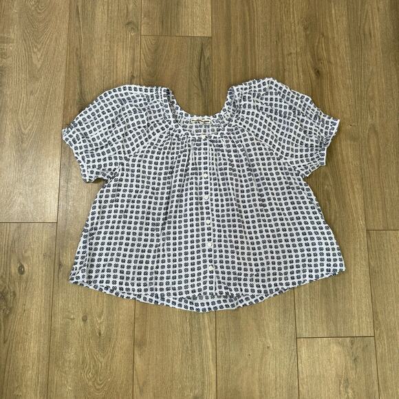 Madewell Puff Sleeve A Line Button Up Short Sleeve Viscose Top US Women's XS New - Picture 3 of 7